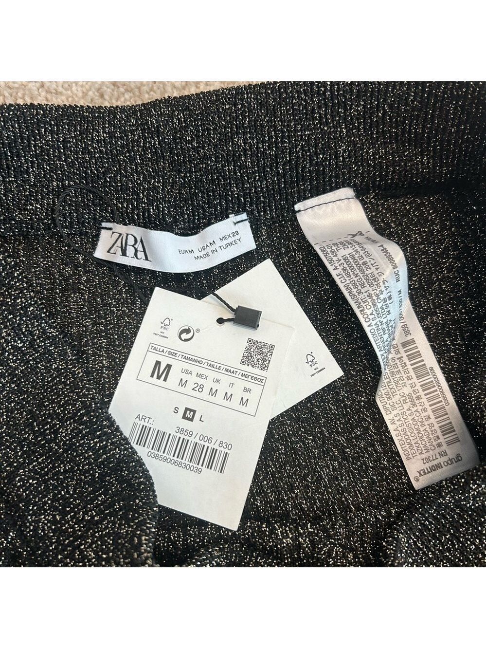 Zara Special edition black gold knit metallic glitter flare pants Sz M NWT - Picture 6 of 13